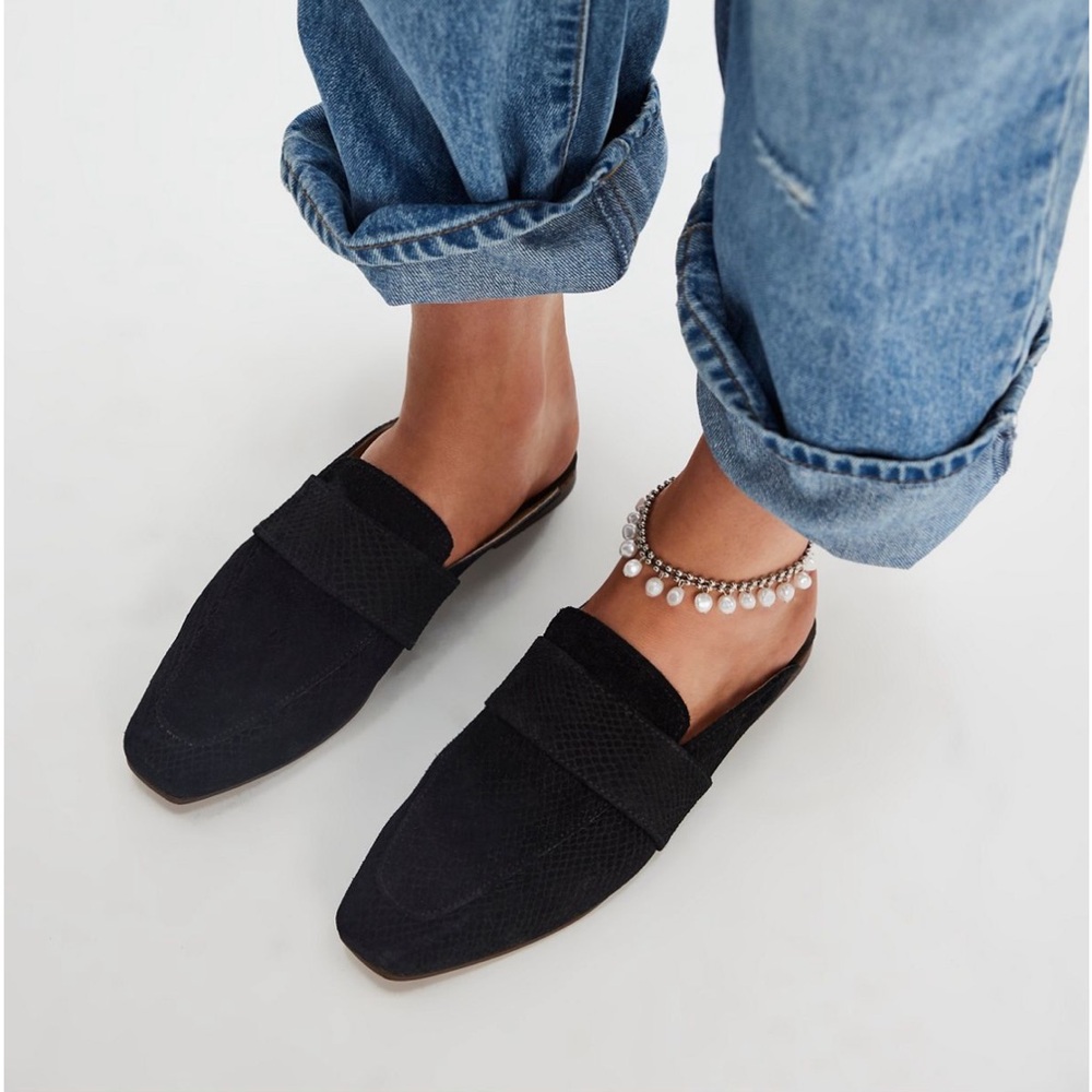 Free People Black Suede Slip-On Loafer Mules